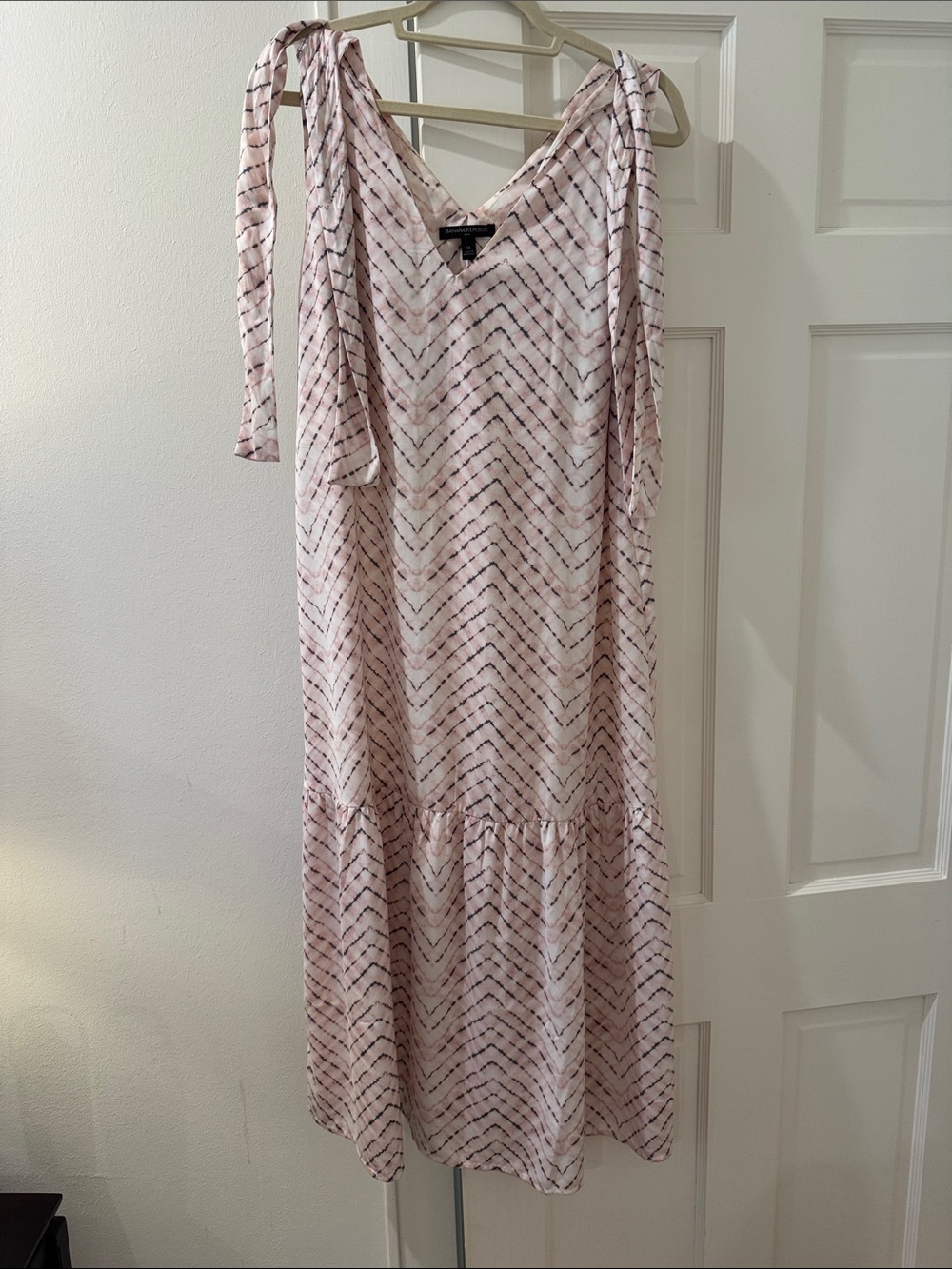 Banana Republic Pink Chevron Maxi Dress with Tie Shoulders